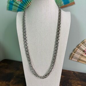 Silver Tone Curb Chain Necklace 30 inch
